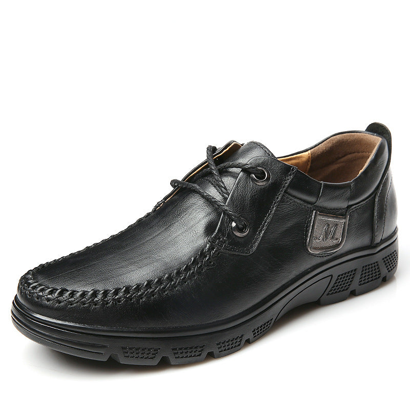 Men's formal leather shoes new low heel youth top leather fashion trend hand stitching casual lace-up men's shoes