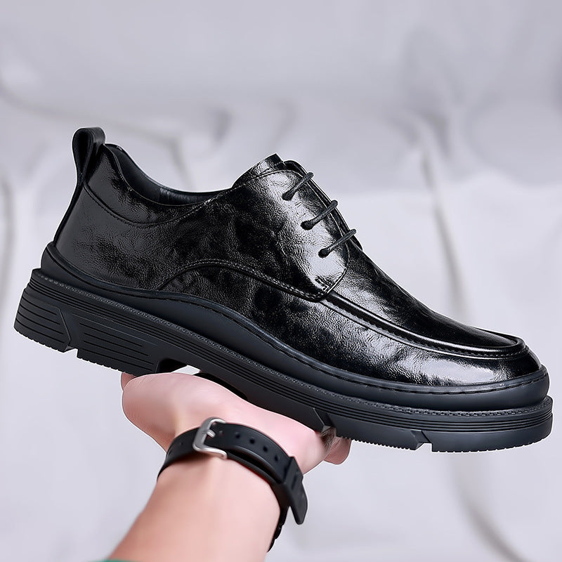 Men's New Formal Dress Shoes, Trendyy and Versatile Business Casual Shoes, Men's Thick-Soled Flats, Fashionable 3-Hole Lace-Up Leather Shoes