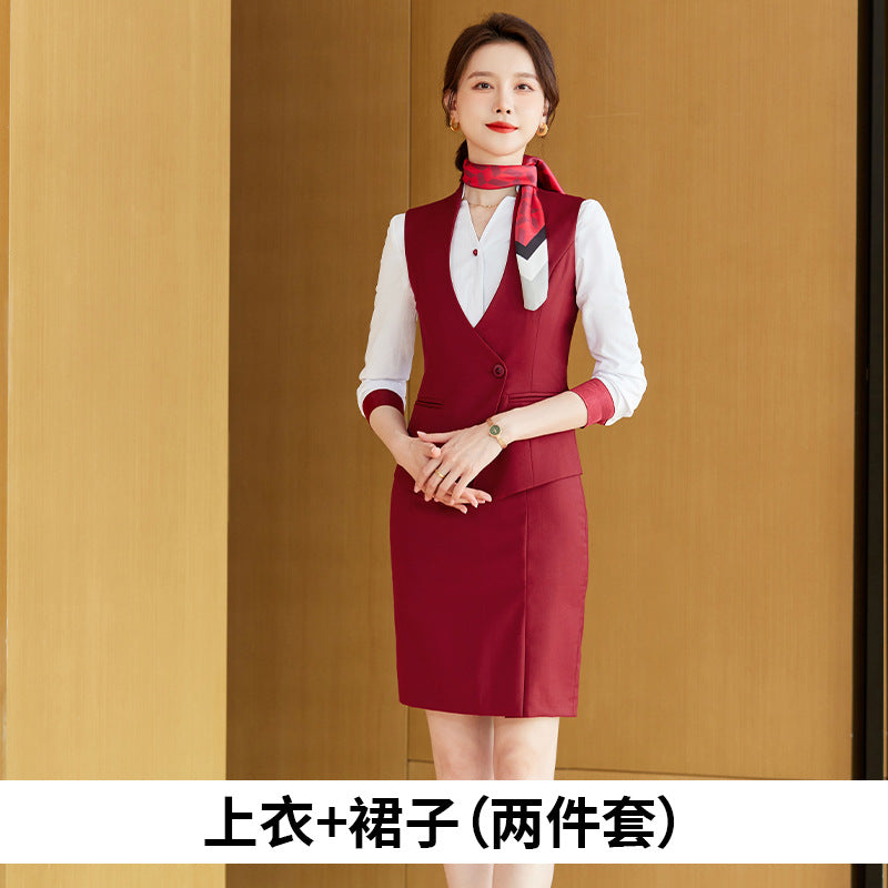 Gray vest suit men and women with the same style spring and autumn temperament hotel front desk overalls business attire vest sales tooling