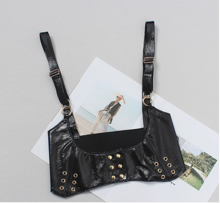 All-match decorative vest strap elastic wide belt women's leather vest camisole waist seal lolita
