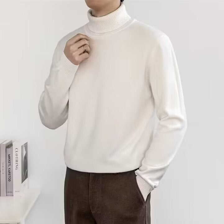 Autumn and Winter Half-neck Sweater Men's Loose All-match Thickened Sweater Men's White Base Mid-neck Slim-fit Sweater