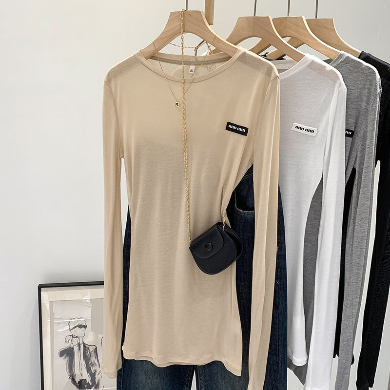 2026 Spring/Summer Design Sense Long-Sleeve Sunscreen Thin Sexy See-Through Hot Girl T-Shirt Top for Women New Hot Style