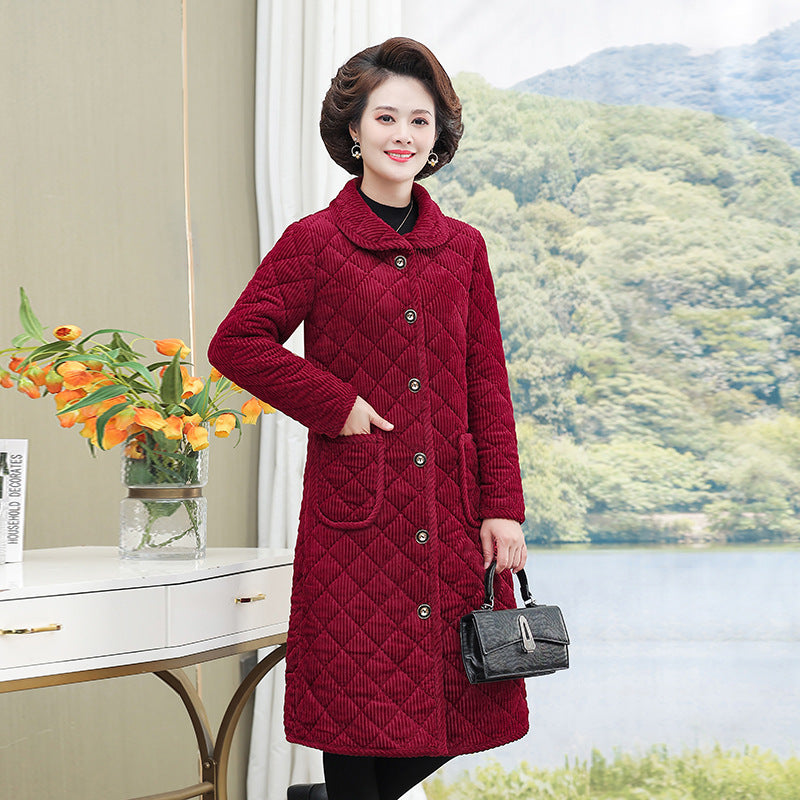 Light and thin cotton-padded coat for women's mid-length mother's autumn and winter fleece-lined warm cotton-padded jacket western-style middle-aged and elderly women's cotton-padded jacket coat