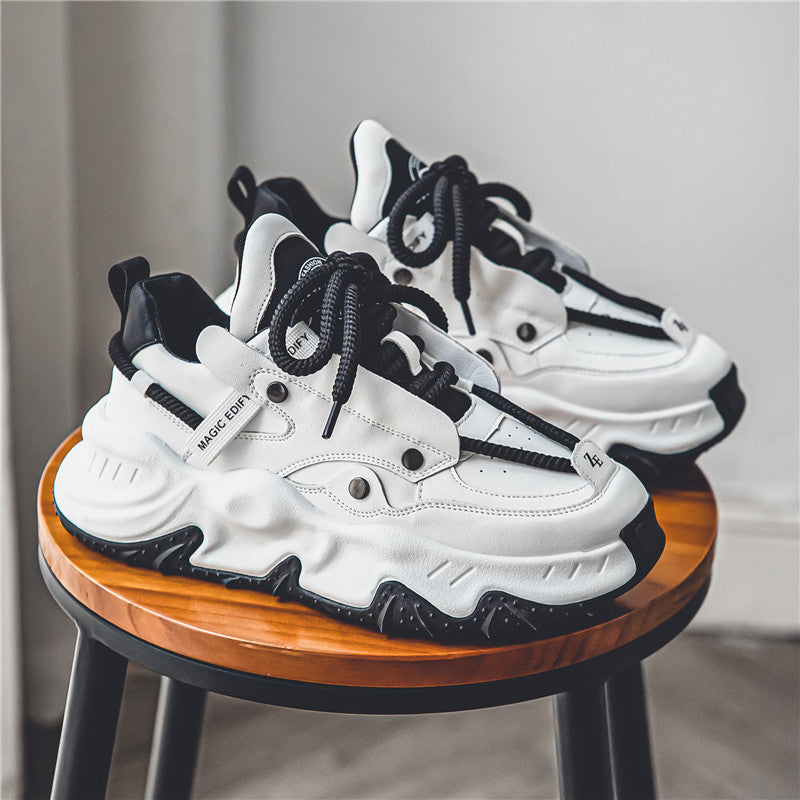 Men's Spring niche fashion sneaker running shoes popcorn casual sneakers men's shoes thick sole height increasing daddy shoes