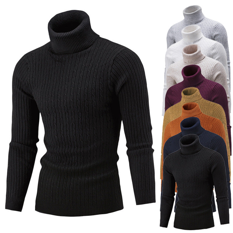 Foreign Trade 2024 New Men's Turtleneck Sweater Men's Autumn and Winter Simple Twist Knitted Shirt Inner Base Shirt Men's Top