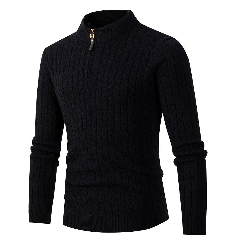 2023 Amazon foreign trade autumn and winter new men's long-sleeved twist half turtleneck zipper sweater sweater top