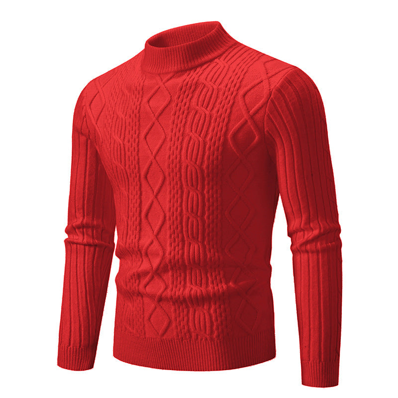 Vintage Simple Solid Color Half-turtleneck Base Sweater Men's Casual Men's Faux Sheep high quality Knitted Sweater