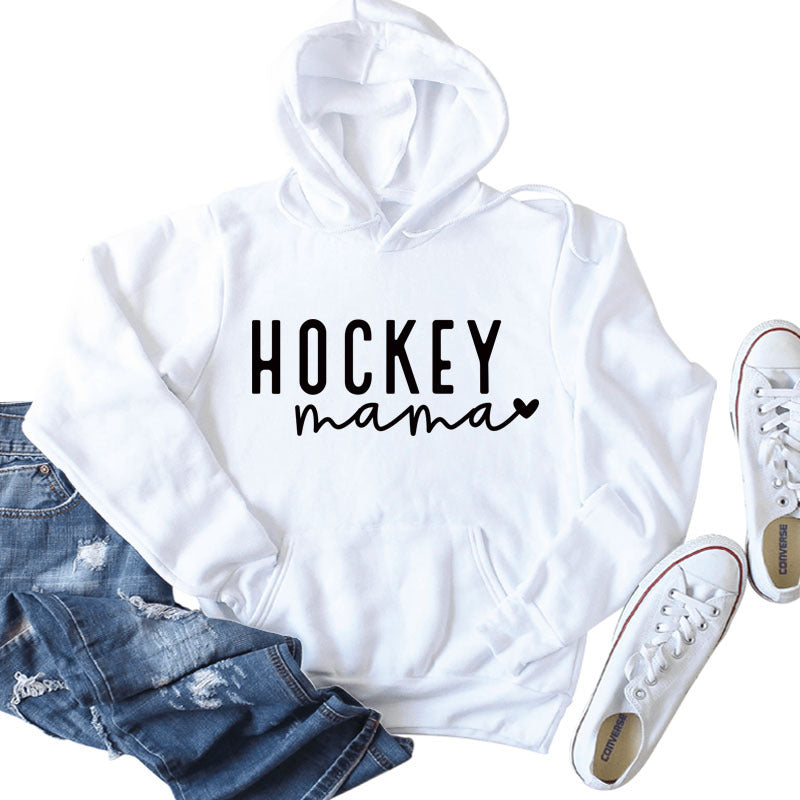 Cross-border autumn and winter European and American women's top hoodie Hockey mama pattern letter printed casual hooded sweater