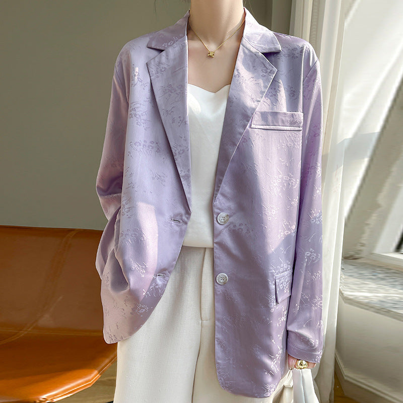 2024 Spring and Autumn Women's Suit Collar Mid-length Suit Design Sense Two-button Jacquard Suit Jacket