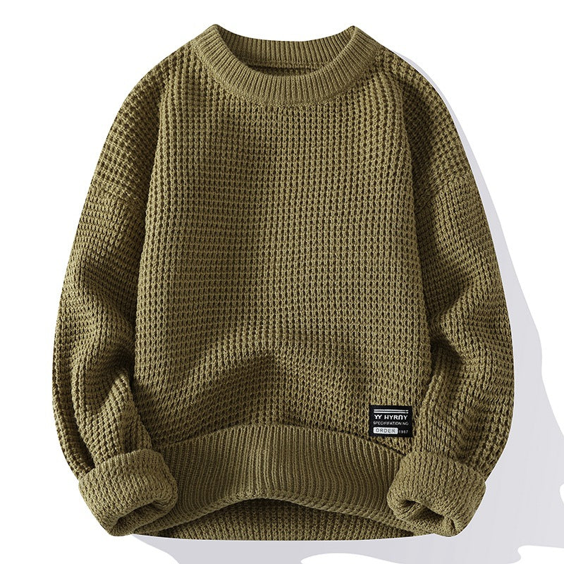 Sweater Men's Autumn and Winter Fashion Brand Plaid Sweater Round Neck Warm Inner Wear Youth Loose Knitted Sweater Men's Foreign Trade