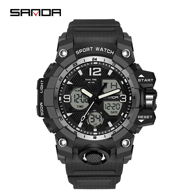 Sanda Hot-Selling Watch Korean Version Student Party Multi-Functional Waterproof Alarm Clock Electronic Watch Cool Dual Display Luminous Sports Watch