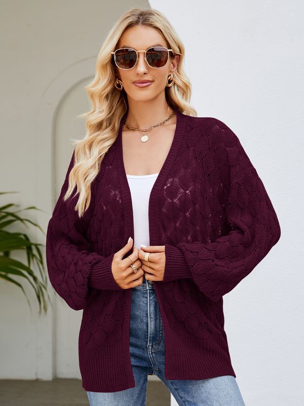 2024 New Loose Lazy Style Mid-Length Sweater Coat Women's Design Hollow Knitted Sweater Cardigan