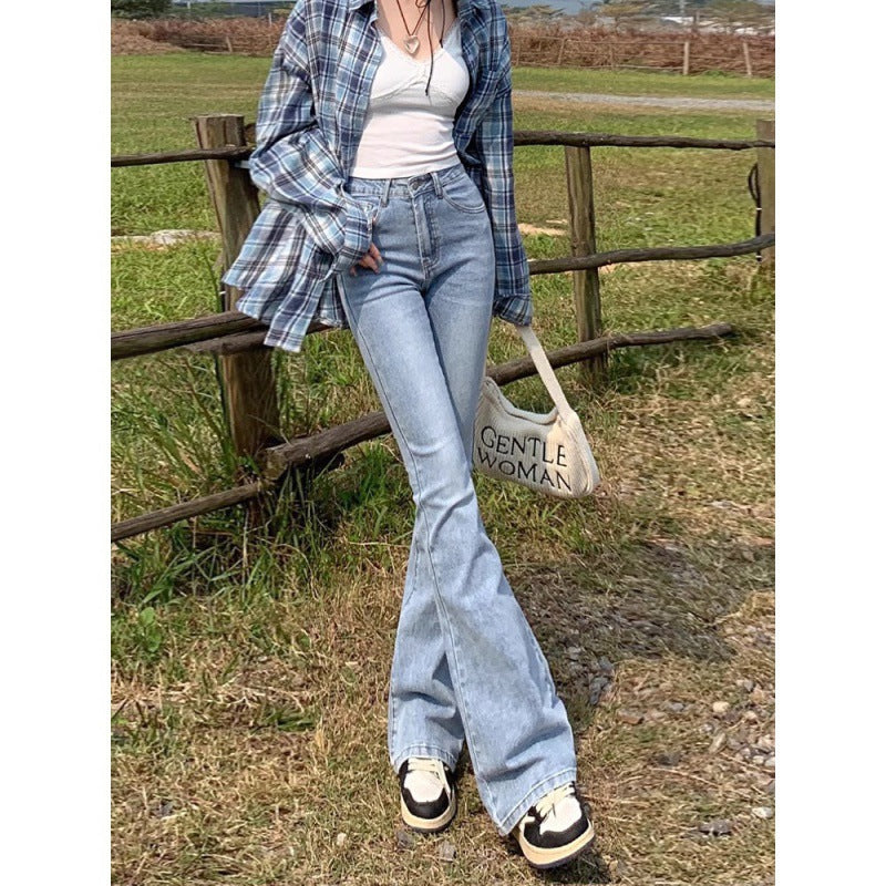 Light-Colored High-Waisted Flared Jeans for Women, Spring and Autumn 2025, Slimming, Butt-Lifting, Stretchy Flared Horse Hoof Long Pants