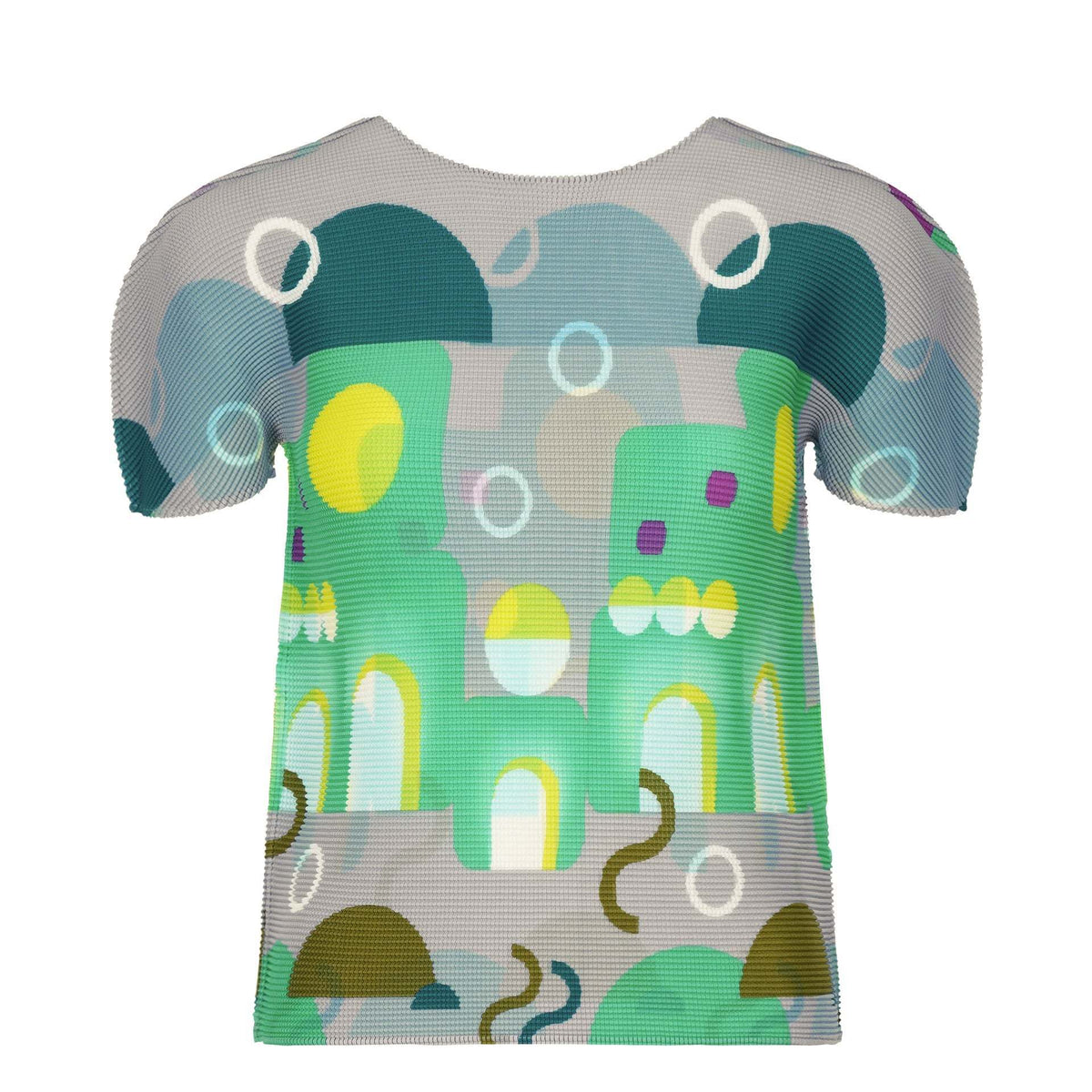 Miyake Design Niche Tops for Women Summer Thin Round Neck Slimming Look Pleated Printed Short-Sleeved T-Shirts for Women