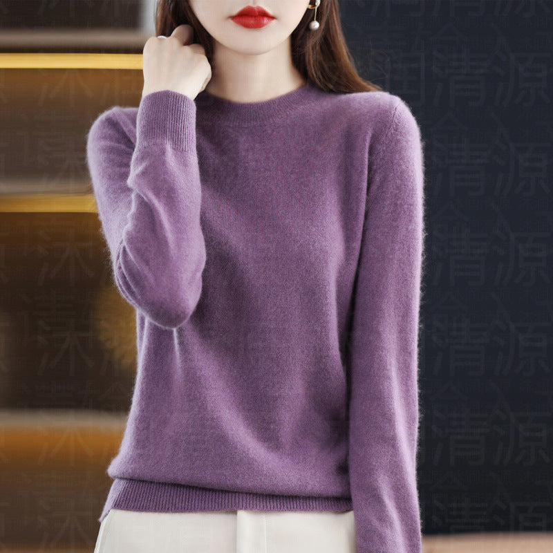 Sweater Women's Autumn and Winter Round Neck Knitted Sweater Women's Thin Long-Sleeved Bottoming Sweater Cross-Border Sweater Women's Non-Wool Knitted Sweater