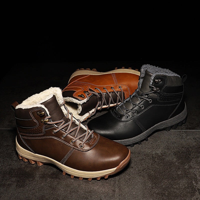 Snow Boots men's 2023 Winter new fleece-lined warm cotton-padded shoes thick-soled men's boots northeast thickened cross-border plus size cotton-padded shoes