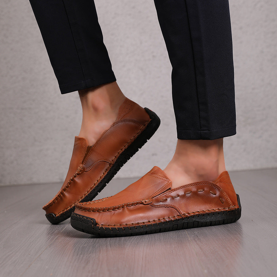 Large Size Loafers for Men, Leather Shoes with Wide Toe Box, Soft Sole, Soft Surface, Genuine Leather Slip-On Driving Shoes, Durable