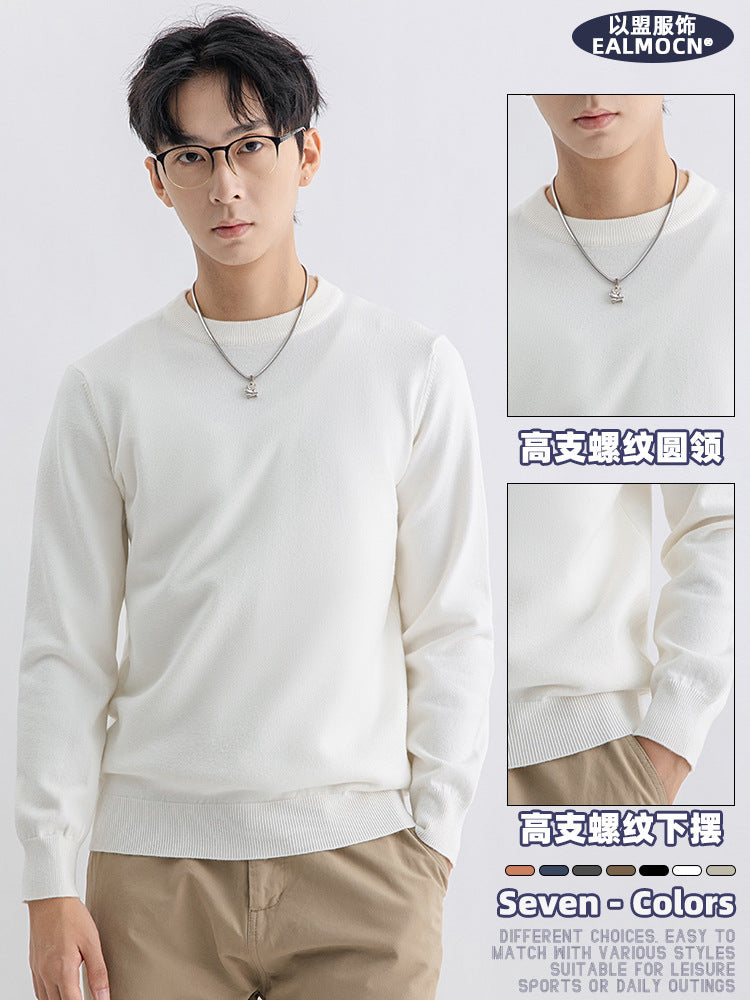 Yimeng Men's Winter Wool Sweater Round Neck Long Sleeve Knitted Sweater Versatile Warm Sweater Base Shirt for Men