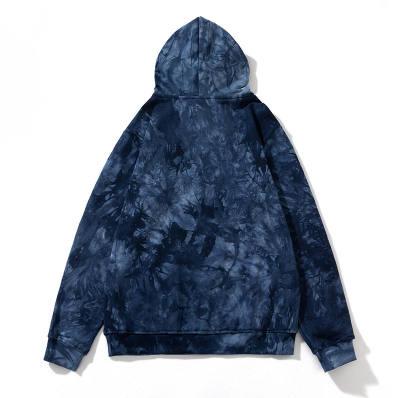 American Style Street Tie-Dye fleece-lined Hooded Sweat for Men and Women Couple Autumn and Winter New Loose Ins Fashion Brand Top