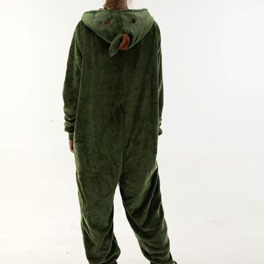 Spring, Autumn and Winter Adult Flannel Pajamas, Toilet Version, Men's and Women's Pajamas, One-Piece Cartoon Home Clothes, Can Be Worn Outside