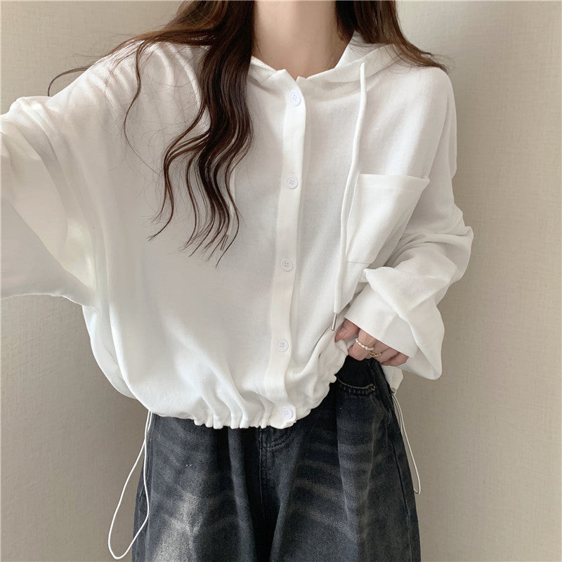Women's Sweatshirt, Spring and Autumn Thin Style, 2026 New Model, Loose Hooded Cardigan, Short Top, Trendy Ins Lazy Style