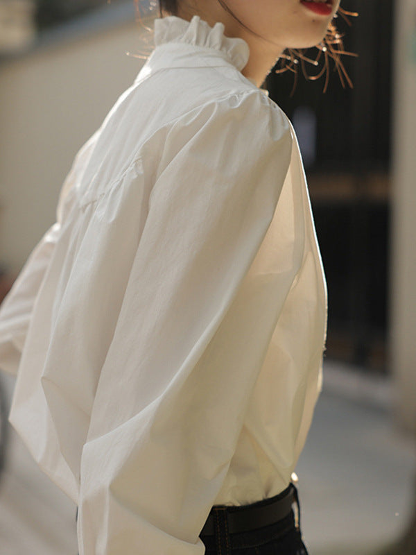 Spring New Korean Style Slimming Tops Spring and Autumn Design Niche High-End Shirts White Shirts for Women