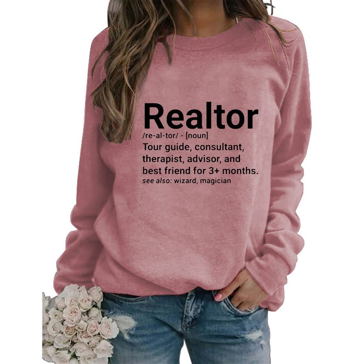 Realtor printed round neck women's top sweater autumn and winter European size plus size loose casual Amazon cross-border