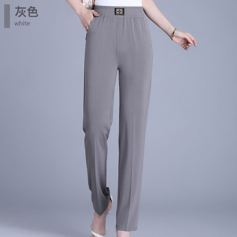 Women's Summer Thin Straight Elastic Elastic Trousers Women's Casual Solid Color Simple Temperament Loose Trousers