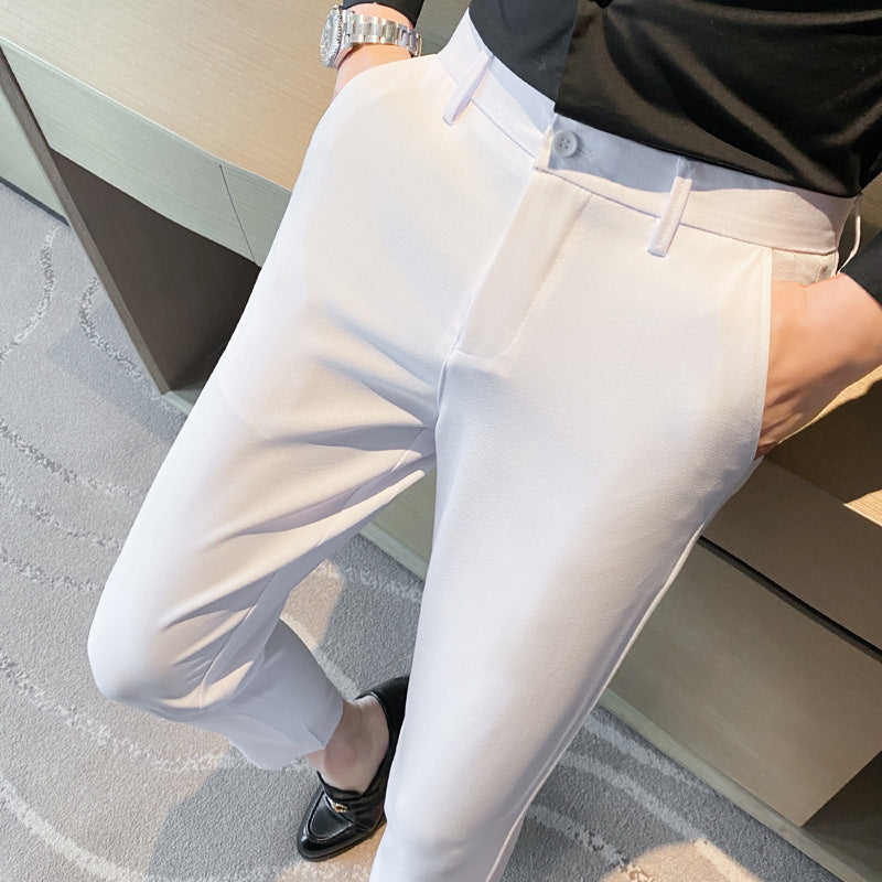 Korean Style Small Western Trousers Men's Autumn and Winter Business Slim-fit Straight Ankle-length Pants 2024 New Arrival Light Luxury Suit Trousers