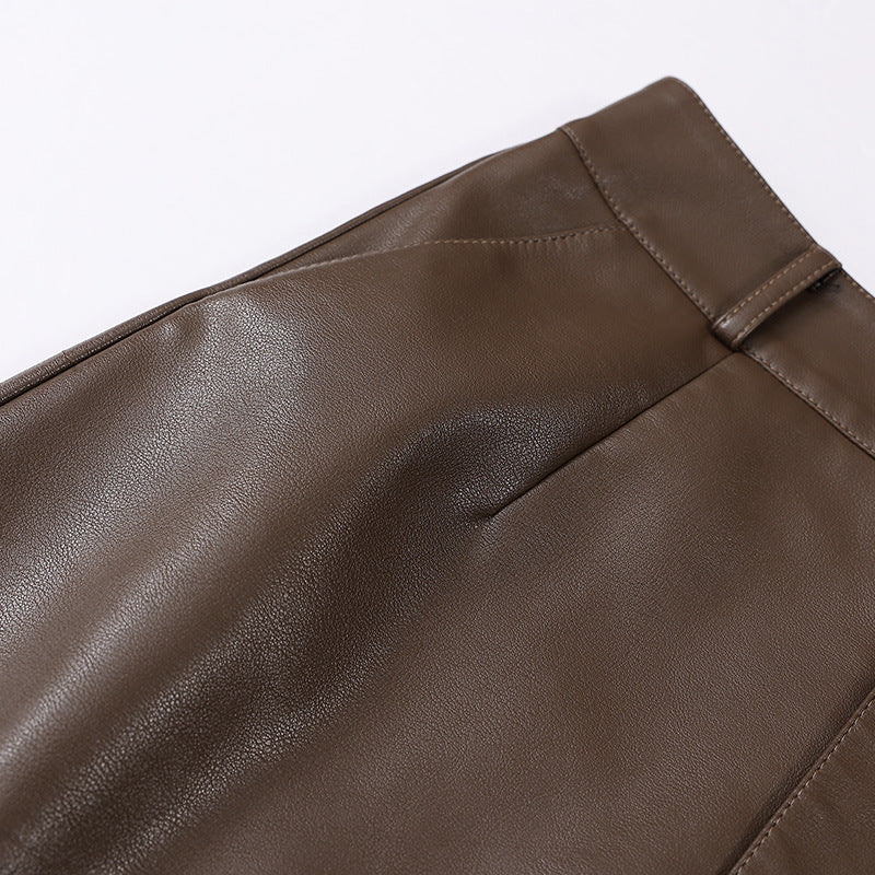 2025 New Slit Leather Skirt, Hip-Hugging Skirt for Women, Autumn and Winter High-Waisted Slimming Midi Skirt, Elegant Pencil Skirt
