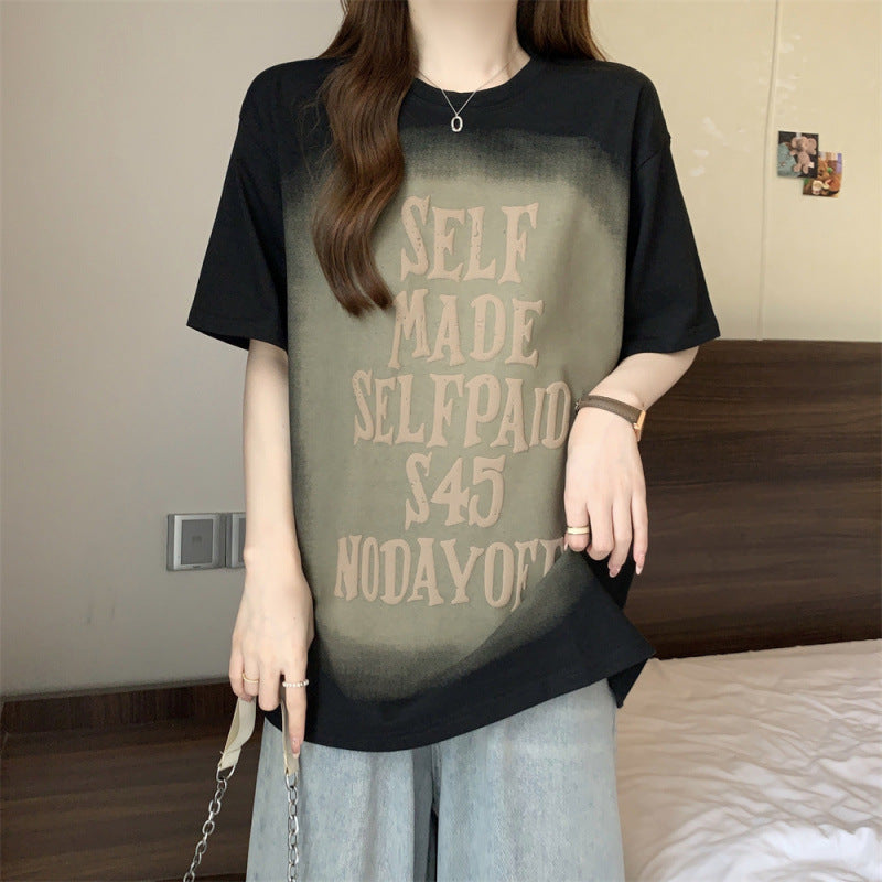 New Women's Clothing Retro Pure Cotton Short-sleeved T-shirt Women's Loose Slim-fit Printed Foam Fashion Brand Top for Men and Women Same Style for Summer