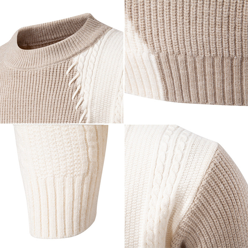 2025 Autumn/Winter New Men's Clothing Foreign Trade Temu Fashion Patchwork Knitwear Warm Sweater Top Men's Knitwear