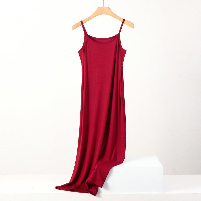 Plus Size Spring and Summer All-match Slim-fit Long Inner Nightgown Sling Modal Cotton Women's Solid Color Base dress