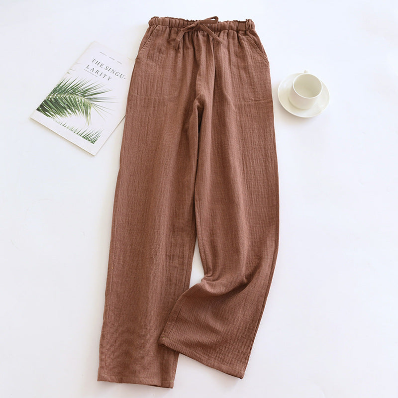 Spring and Autumn Pure Cotton Pajama Pants for Men and Women Yarn-dyed Plaid Double-layer Cotton Yarn plus size Loose Thin Summer Soft Home Pants