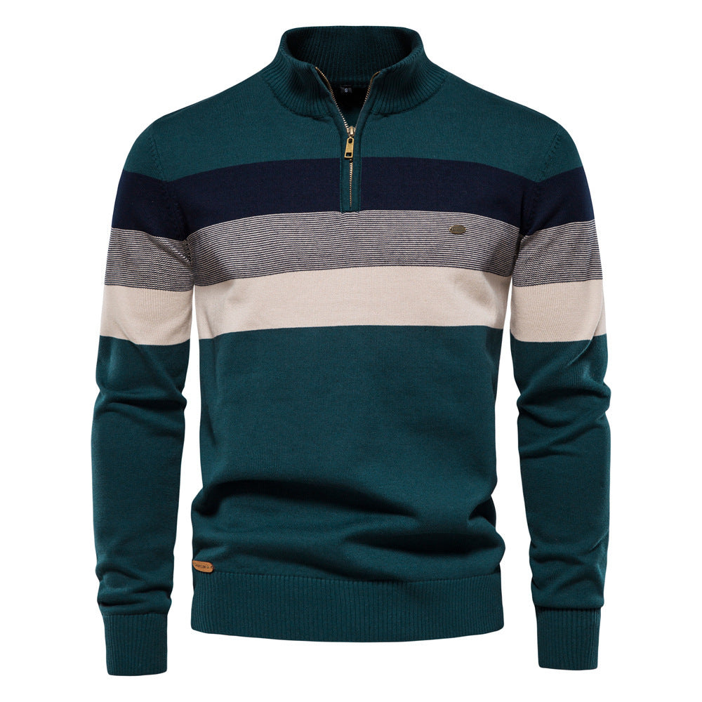 Cross-Border Pullover Knitwear New Open-Chest Stand-Up Collar Men's Sweater Men's Autumn and Winter European and American Khaki