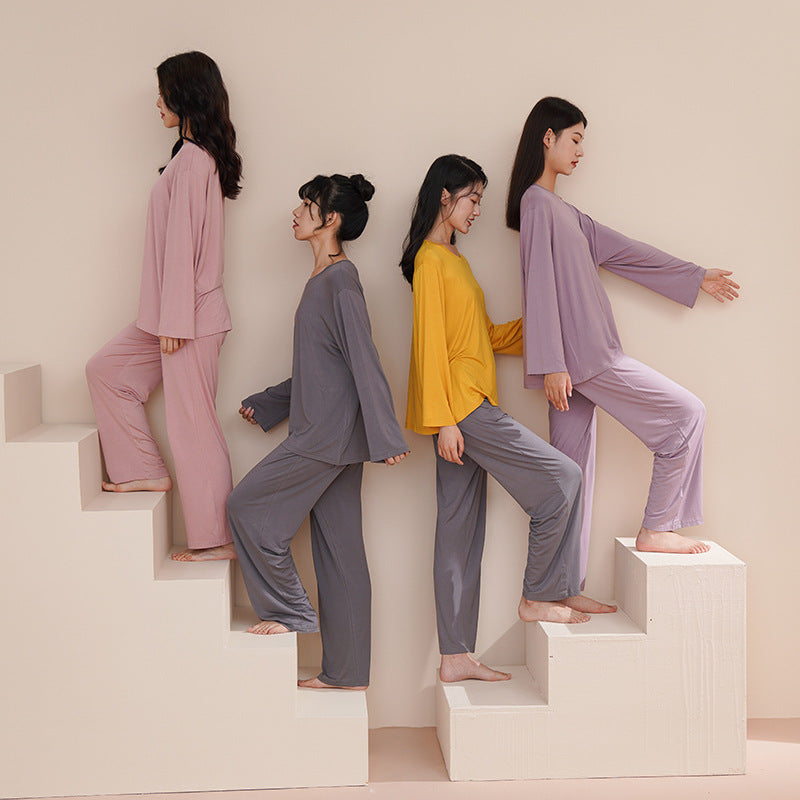 Modal Pajamas for Women, Spring and Summer Long-Sleeved, High-End, Large Size, Can Be Worn Outside, Spring and Autumn Women's Home Clothes with Chest Pads