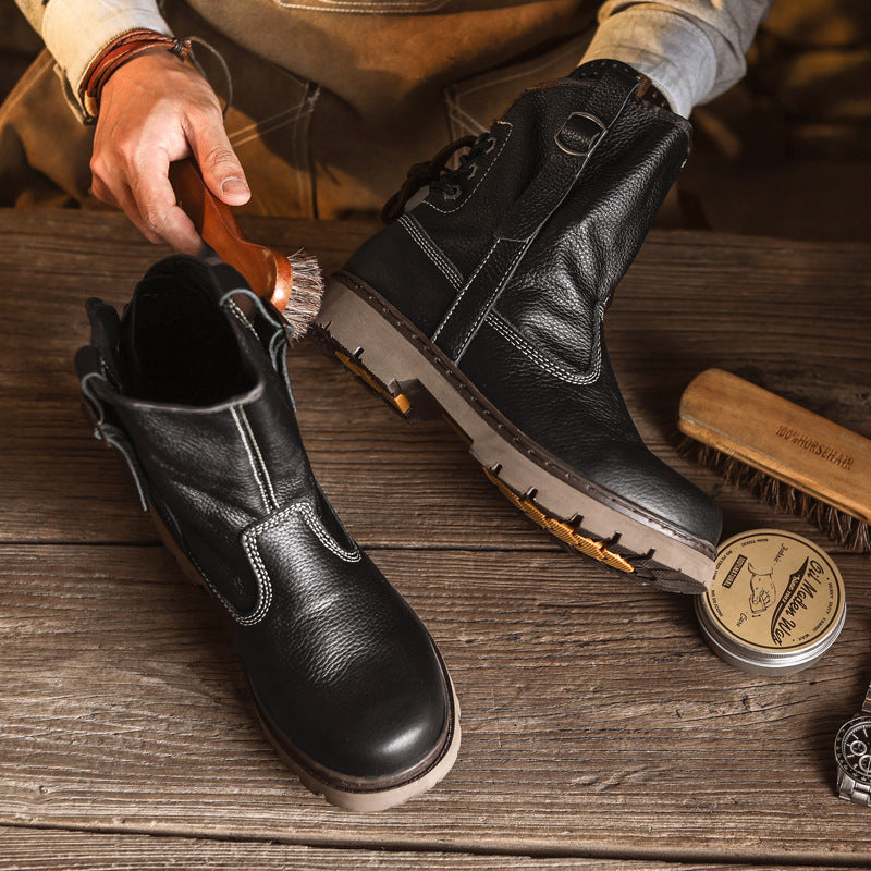 First Layer Cowhide Men's and Women's Couple's High-rise Workwear Boots Men's Western Cowboy Boots Black Knight Mongolian Riding Boots