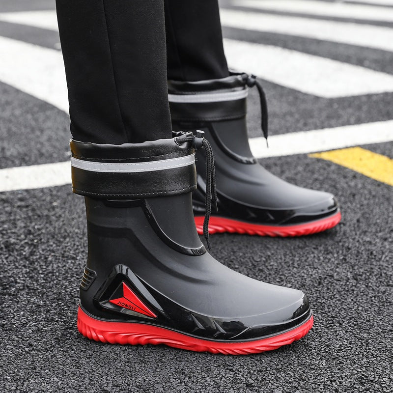 Rain Boots men's closed new waterproof shoes outdoor water boots kitchen non-slip work rubber shoes plus velvet cotton warm rain boots