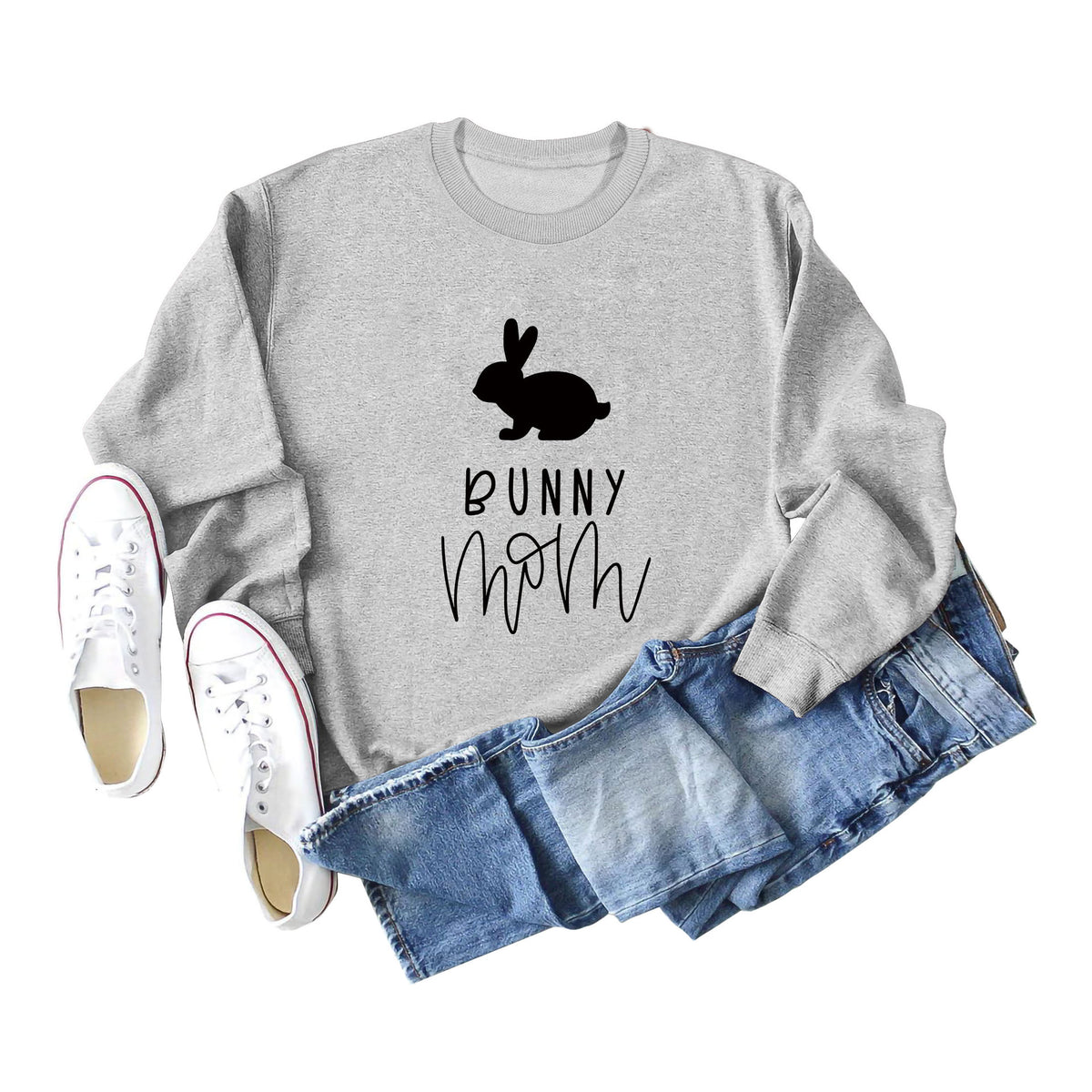 Amazon Cross-Border Export European and American Fashion Bunny Mom Fun Casual Women's Loose Long-Sleeved Round Neck Sweatshirt