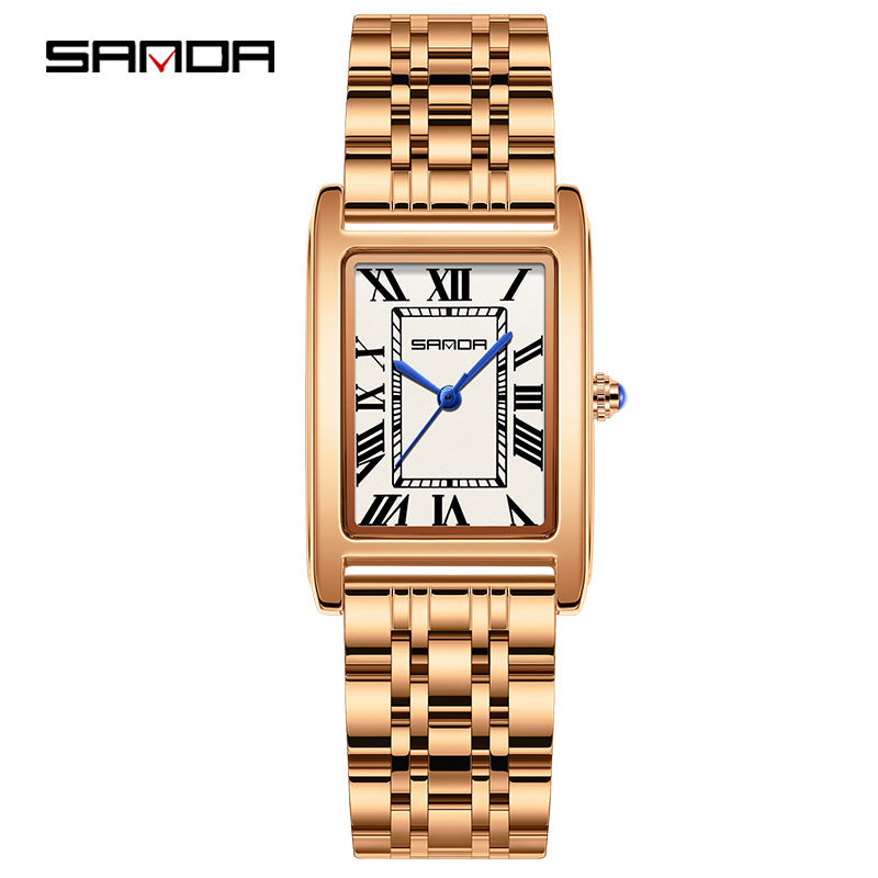 Sanda Live Hot Couple Watch Vintage Square Quartz Watch Waterproof Roman Scale Men's and Women's Watches