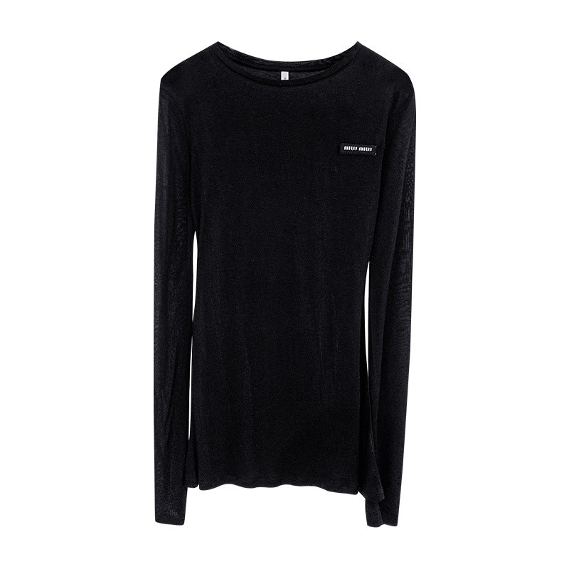 2026 Spring/Summer Design Sense Long-Sleeve Sunscreen Thin Sexy See-Through Hot Girl T-Shirt Top for Women New Hot Style