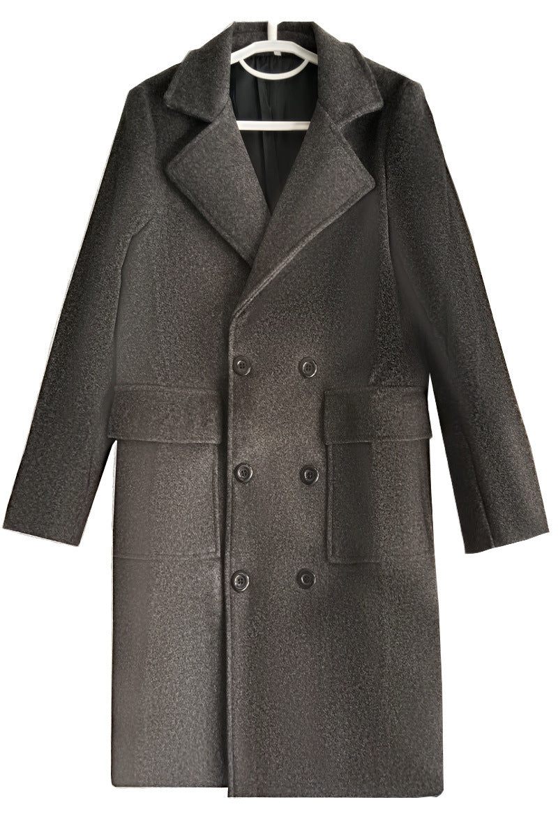 2024 autumn and winter new men's AliExpress double-breasted youth solid color leisure long foreign trade woolen coat men
