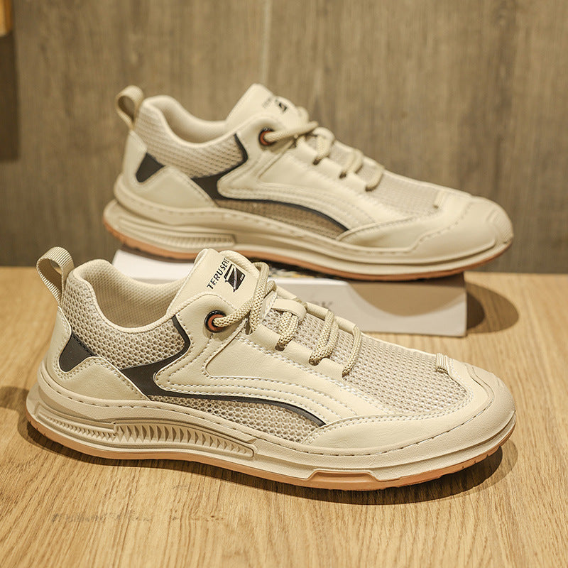 Mesh Men's Shoes Thin Summer 2025 New Versatile Casual Leather Shoes Thick-Soled Men's Sports Workwear Student Sneakers
