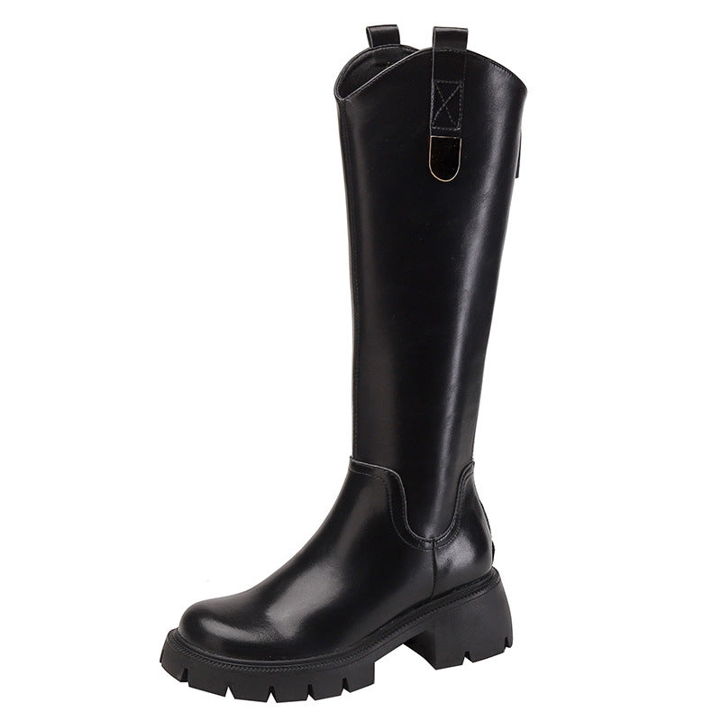 2026 Women's Long Boots for Autumn and Winter, Thick-Soled, Fleece-Lined, Slim-Fit Riding Boots, Black High Boots, Non-Slip