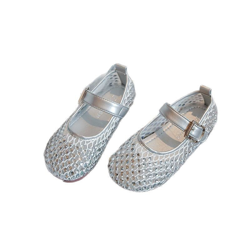 Girls' Hollow-Out Full-Diamond Sandals 2026 Summer Cool Little Girl Rhinestone Crystal Princess Shoes for Small, Medium and Large Children