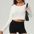 Cross-Border Fitness Sports T-Shirt Tops for Women, Round Neck, Short, Backless, Casual, Versatile Long-Sleeved Yoga Wear Blouses