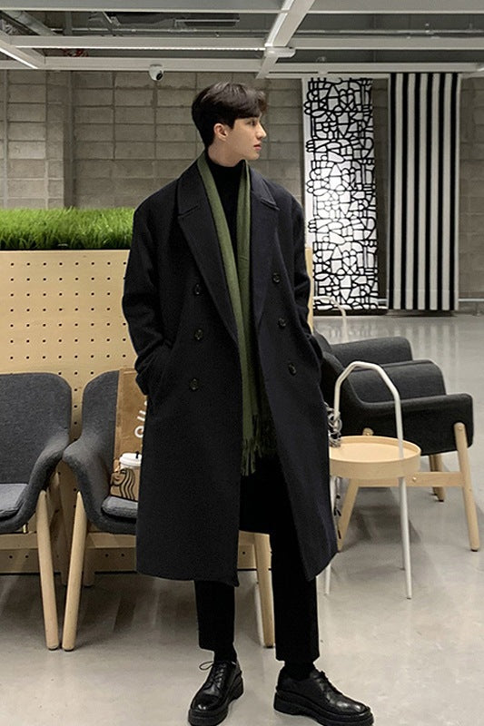2023 New Double-breasted Coat Men's/ Women's Mid-length Autumn and Winter Thickened Coat High-grade Korean Woolen Coat
