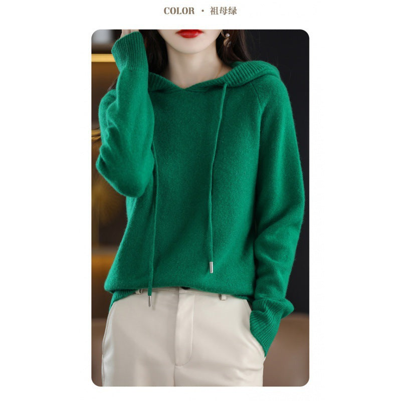 New Women's Solid Color Sweatshirt Autumn Hooded Bottoming Shirt Hoodie Short Knitted Loose Sweater