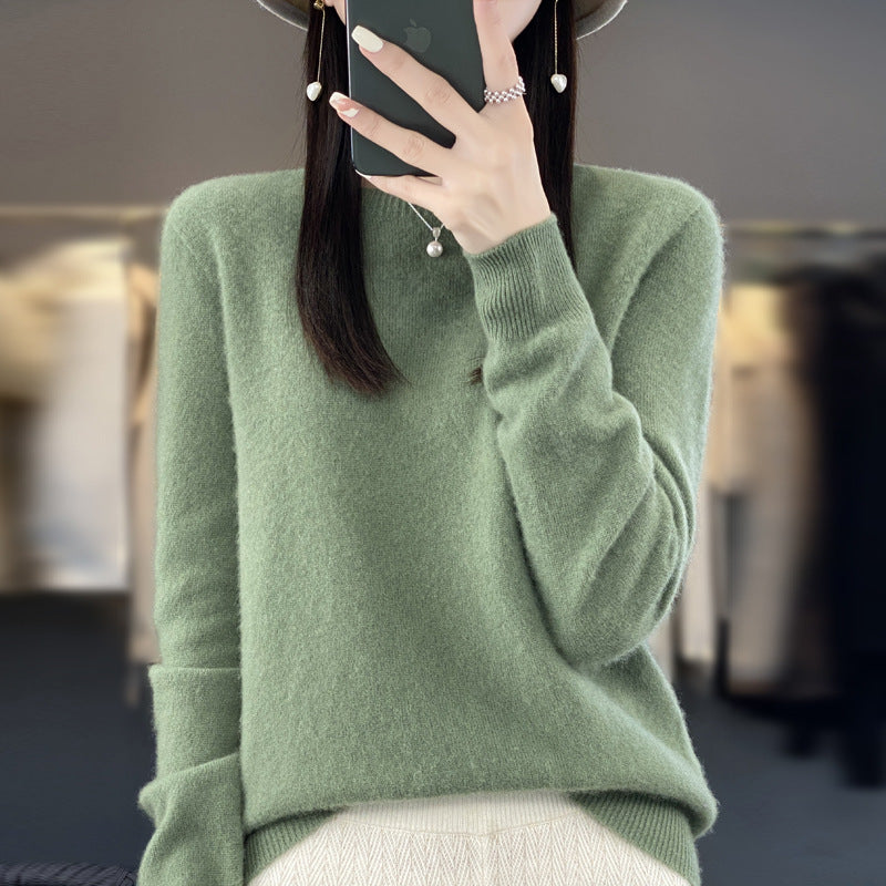 Wholesale First-Line Ready-To-Wear Round Neck Woolen Sweater for Women, Simple Elegant Knitted Sweater, Long-Sleeved Versatile Sweater Bottoming Shirt