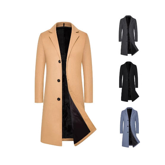 Foreign Trade Cross-border Autumn and Winter Men's Woolen Coat Lengthen Thickened Single-breasted Coat Men's Trendy Coat